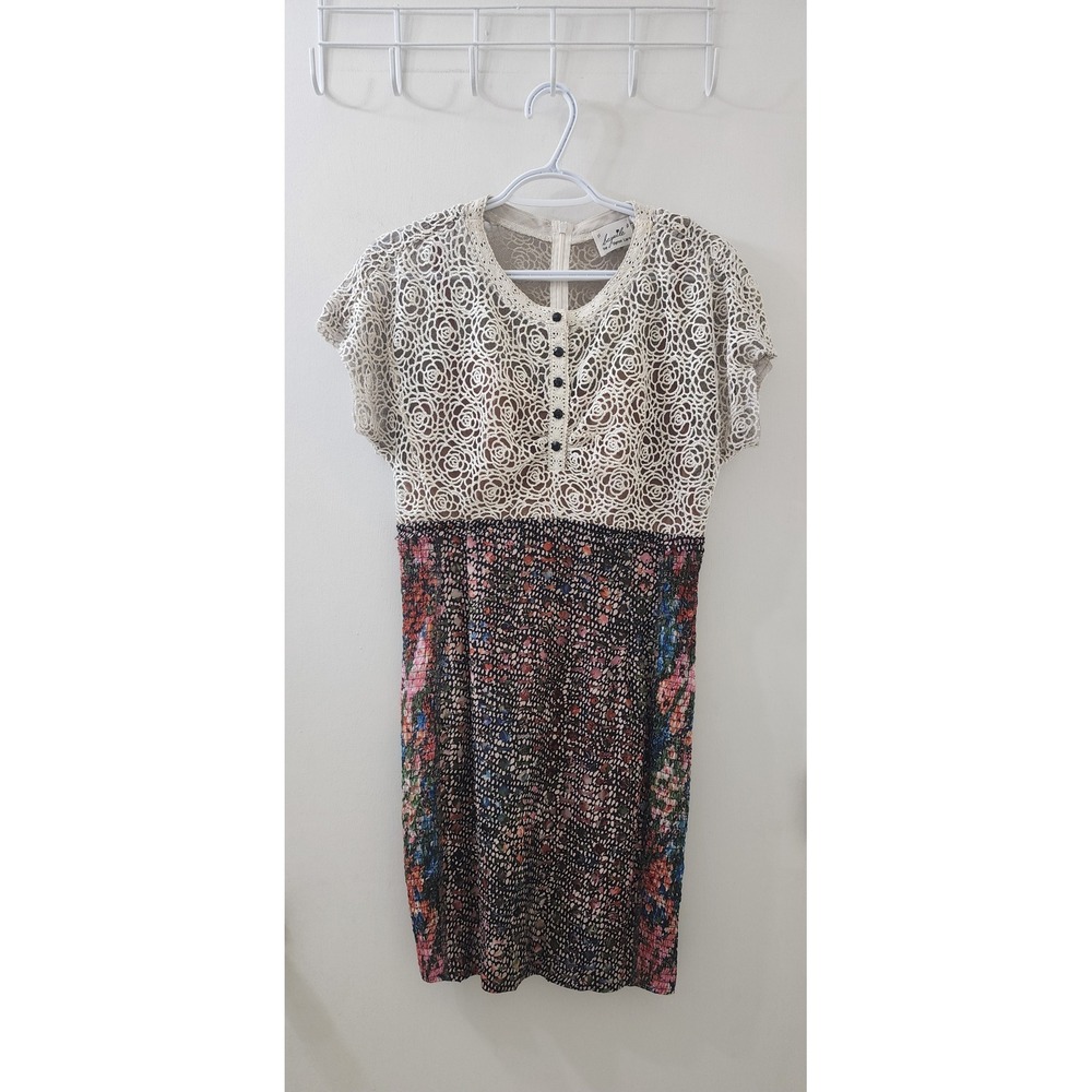 Beguile by Byron Lars Womens Sheath Dress Ivory Lace Floral Mixed Media Size 6
